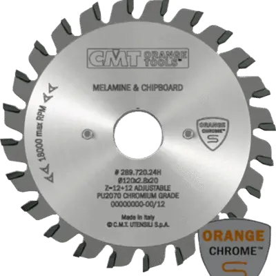 CMT Orange Tools Chrome Gövde Ø125x3,1-4,3x2,2x20 Z:24 Conical Sunta/MDF Laminat Malzeme Tekli Çizici Testere